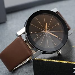 Men’s Black Round Dial Clock Leather Strap Quartz Casual Business Dress Wrist Watch